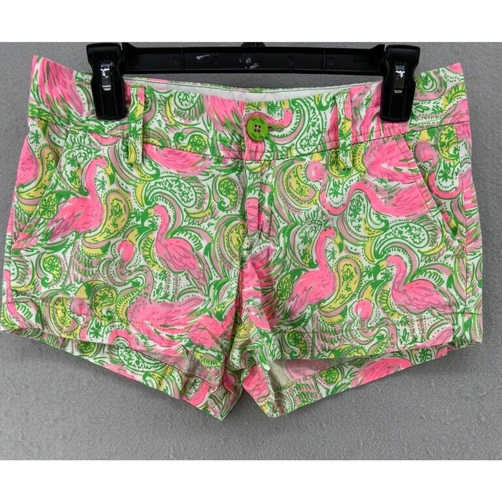 Lilly Pulitzer Shorts Womens Sz 2 Walsh Pink & Green Flamingo Pockets‎